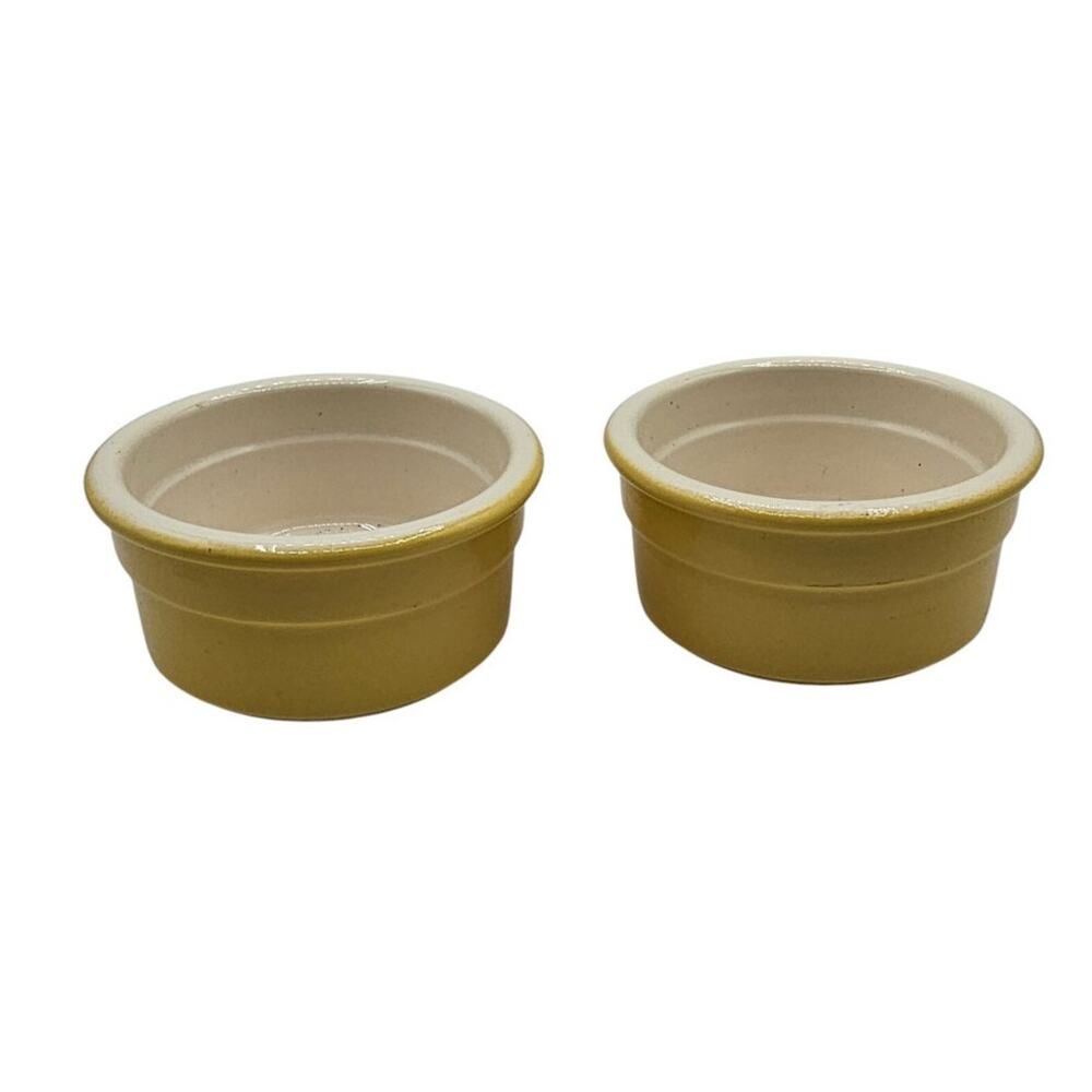 Cermer Ramekins Yellow Small Custard Soufflé Stoneware Ovenware Baking Lot of 2